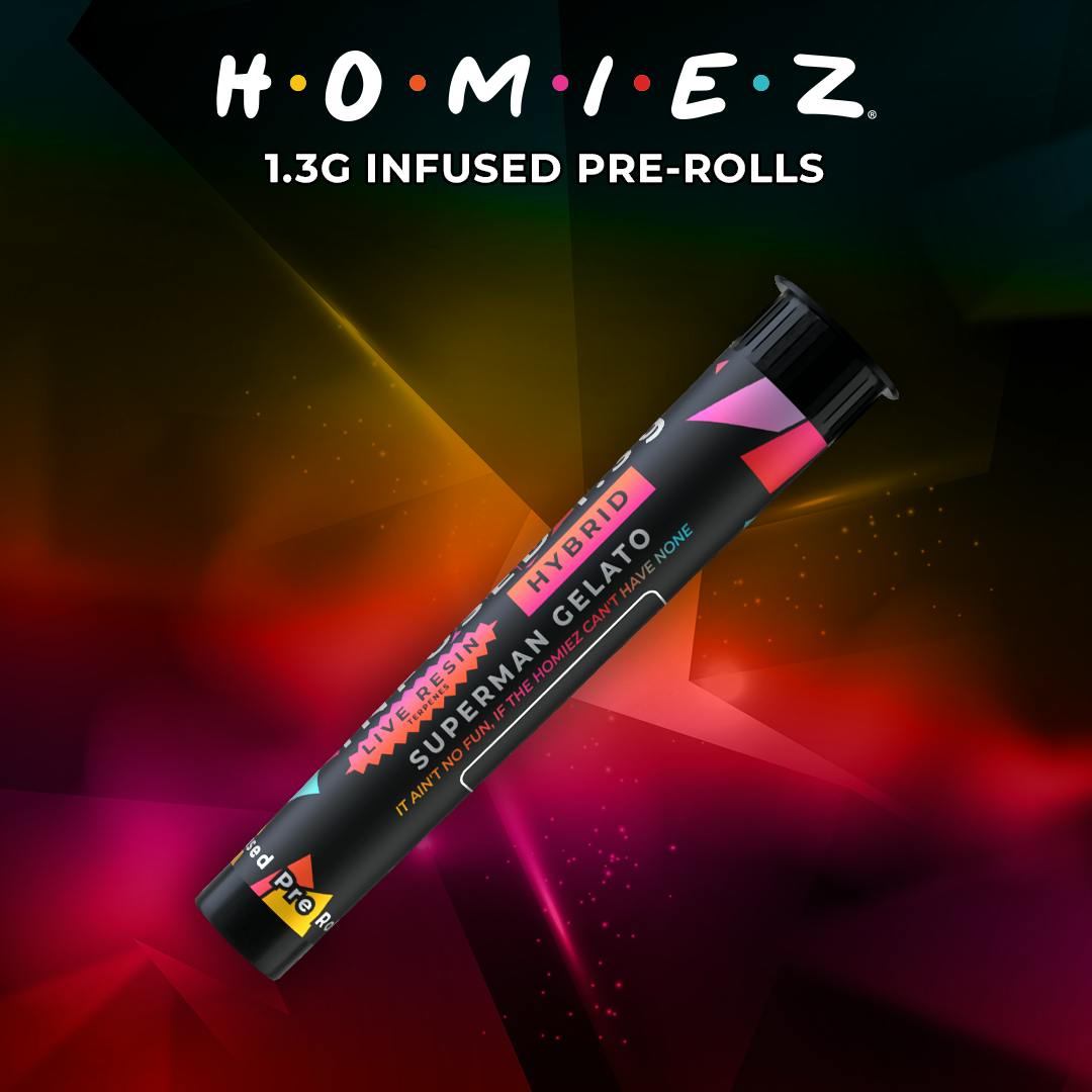 Product: Homiez | Superman Gelato | Infused Pre-roll | 1.3g | Hybrid