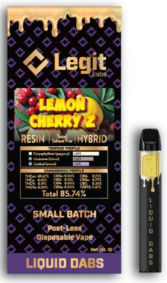 Product: Lemon Cherry Z | Post-Less Disposable | Cured Resin | Legit Labs