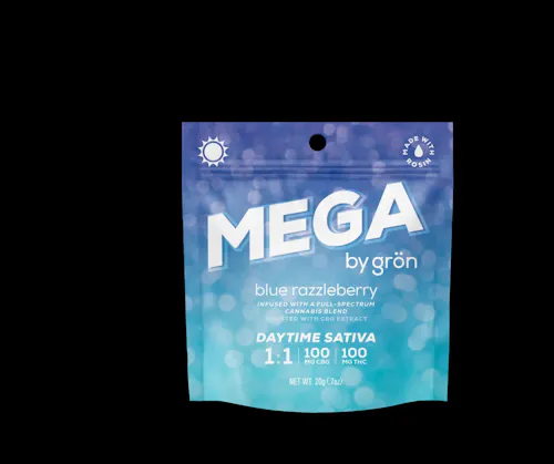 GRON | MEGA | BLUE RAZZLEBERRY | (THC + CBG 1:1) | SINGLE GUMMY | 100MG-1