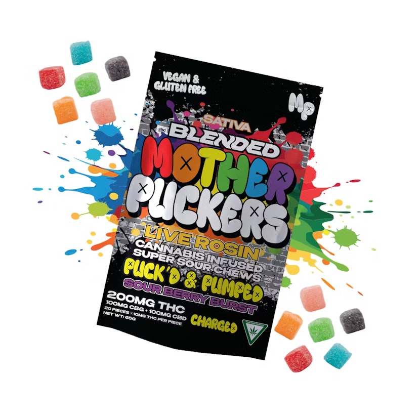 Mother Puckers | 200mg Live Rosin Gummies | Sour Berry Burst Charged Puck'd & Pumped CBG:CBD