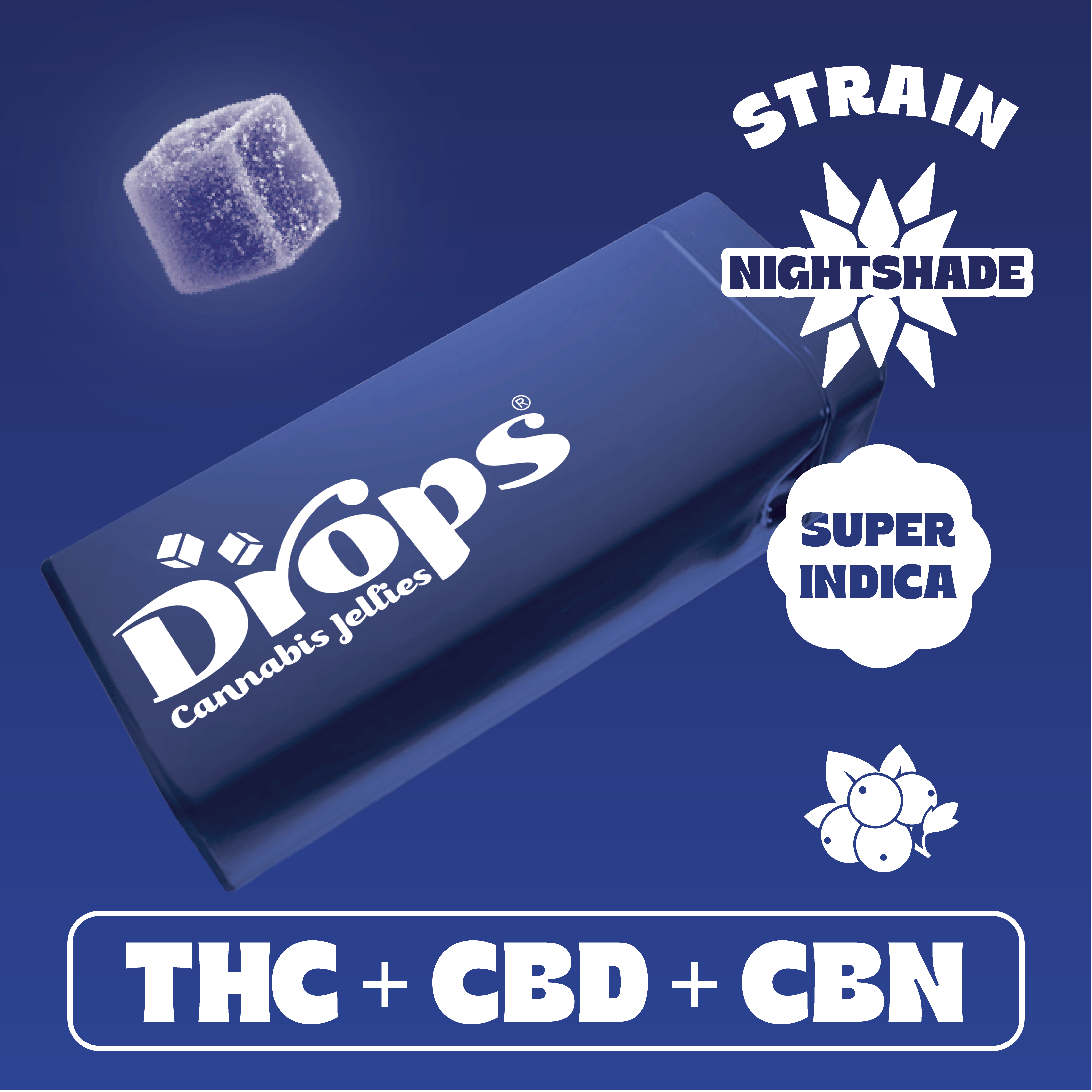 Drops Black Currant 20pc - Nightshade - Super Indica (100mg THC + 100mg CBN + 100mg CBD)