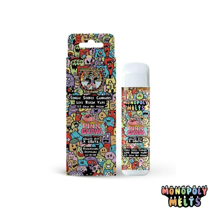 Monopoly Melts - .5g Live Rosin Disposable - Pink Guava