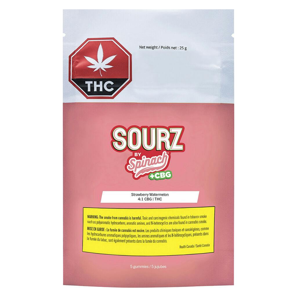 Sourz by spinach - strawberry watermelon 4:1 cbg thc gummies - 5 pack