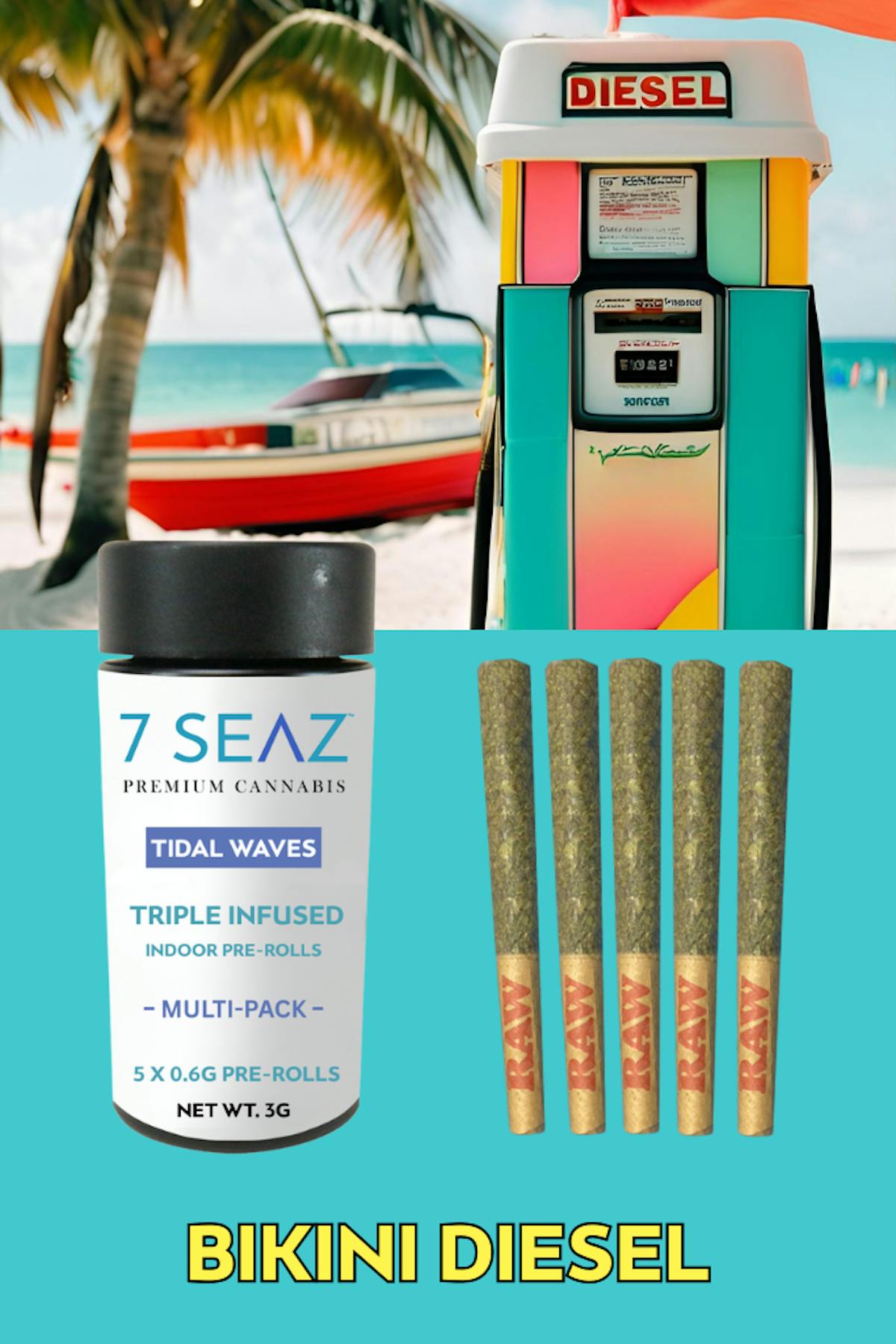 Photo of 7 Seaz – Bikini Diesel – Tidal Waves Triple Infused Prerolls 5pk