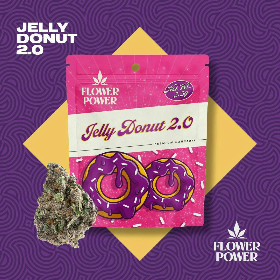 Jelly Donut 2.0 - Prepack Hybrid by Flower Power – Flower at Gatsby Cannabis