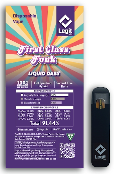First Class Funk | Cured Resin | Disposable | Legit Labs