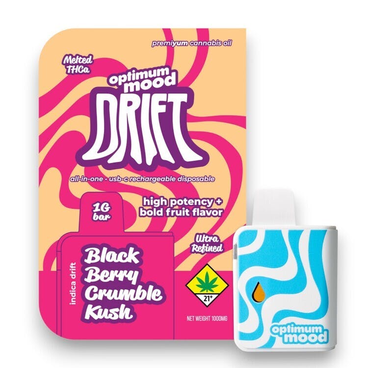 Blackberry Crumble Kush Indica Drift High Potency + Bold Fruit Flavor  Melted THCa Disposable Vape (Optimum Mood) | Kush 21
