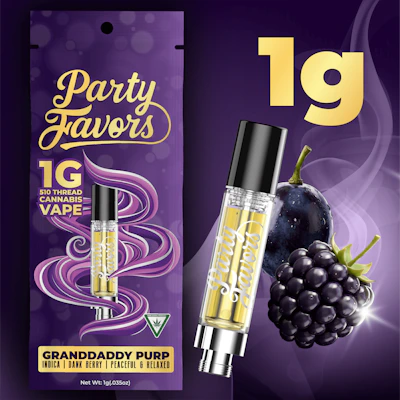 Party Favors - 1g Cart - Granddaddy Purp - CARTRIDGES by Party Favors at King of Budz