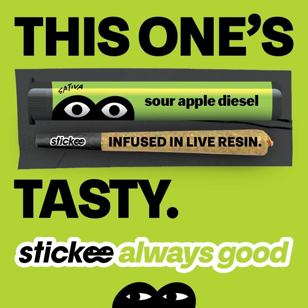 Product: STICKEE | Sour Apple Diesel | 1.2g | Live Resin Infused Pre-Roll