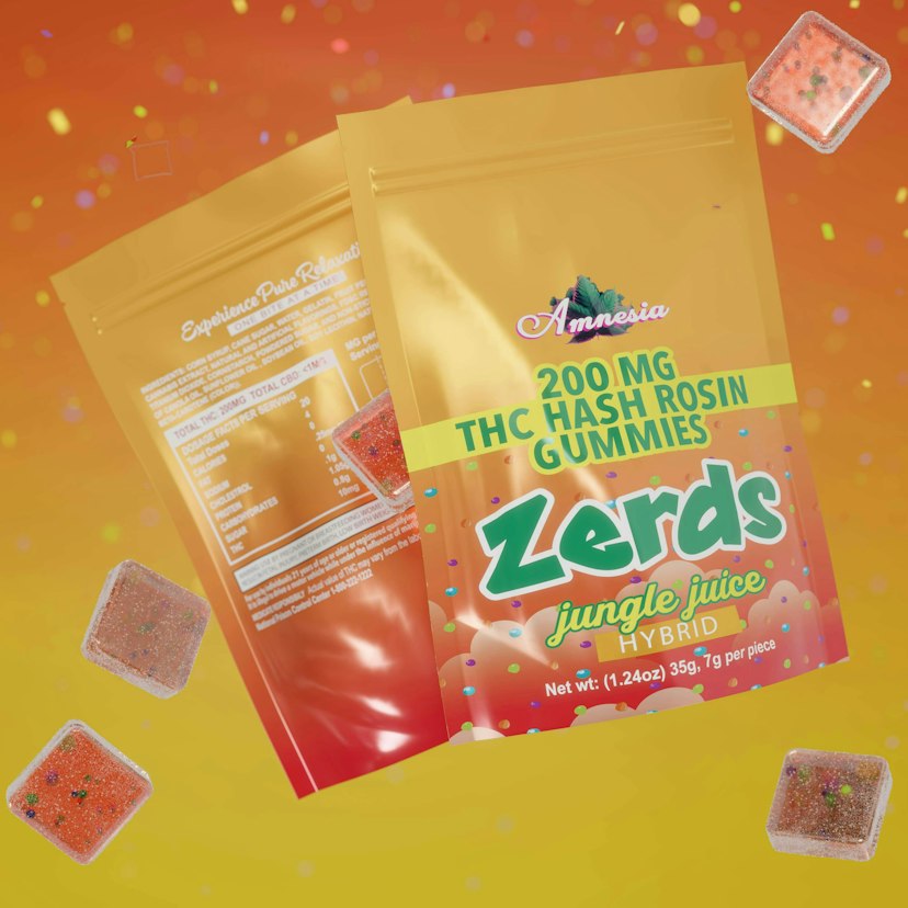 Amnesia | 200mg 5pk Zerds Hash Rosin Gummies | Jungle Juice