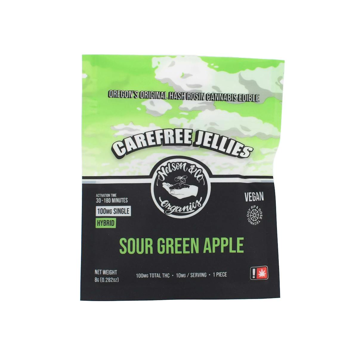 Photo of Nelson & Co. 100mg CAREFREE JELLIES – SOUR GREEN APPLE Solventless Hash Rosin Jelly