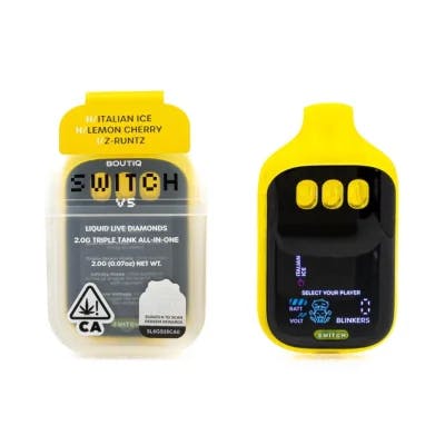 Boutiq | Switch V5 AIO | Italian Ice x Lemon Cherry x Z-Runtz | 2gBoutiqIndicaTHC: 80.01%CBD: 0.65%TERPS: 5.39%