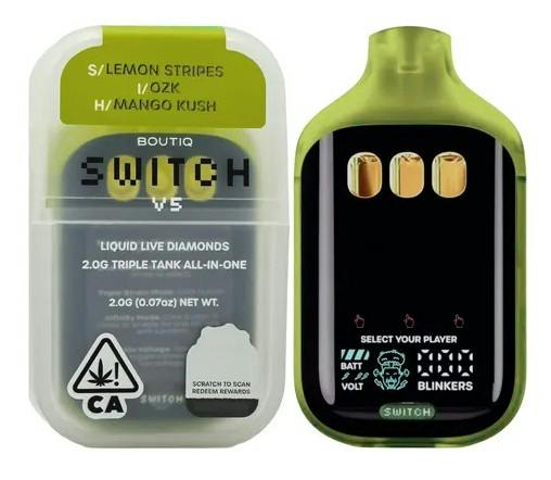 Lemon Stripe x Ozk x Mango Kush Liquid Live Diamonds Triple Tank Switch Disposable Hybrid by Boutiq – Vapes at Gatsby Cannabis