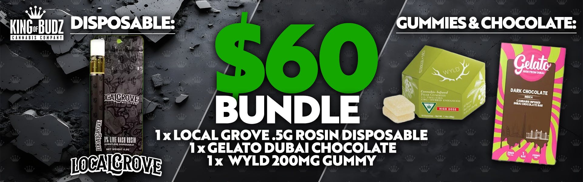 Local Grove .5g Rosin Disposable Gelato Dubai Chocolate AND Wyld 200mg