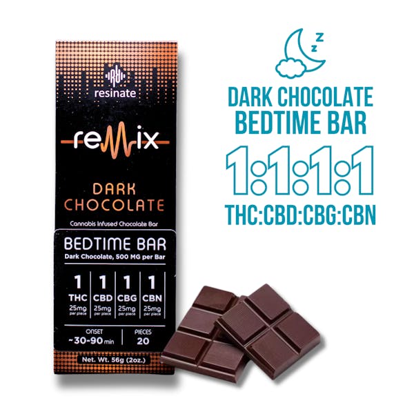 Dark Chocolate Bedtime Bar 1:1:1:1 (CBD:CBG:CBN:THC) - 100mg - Remix