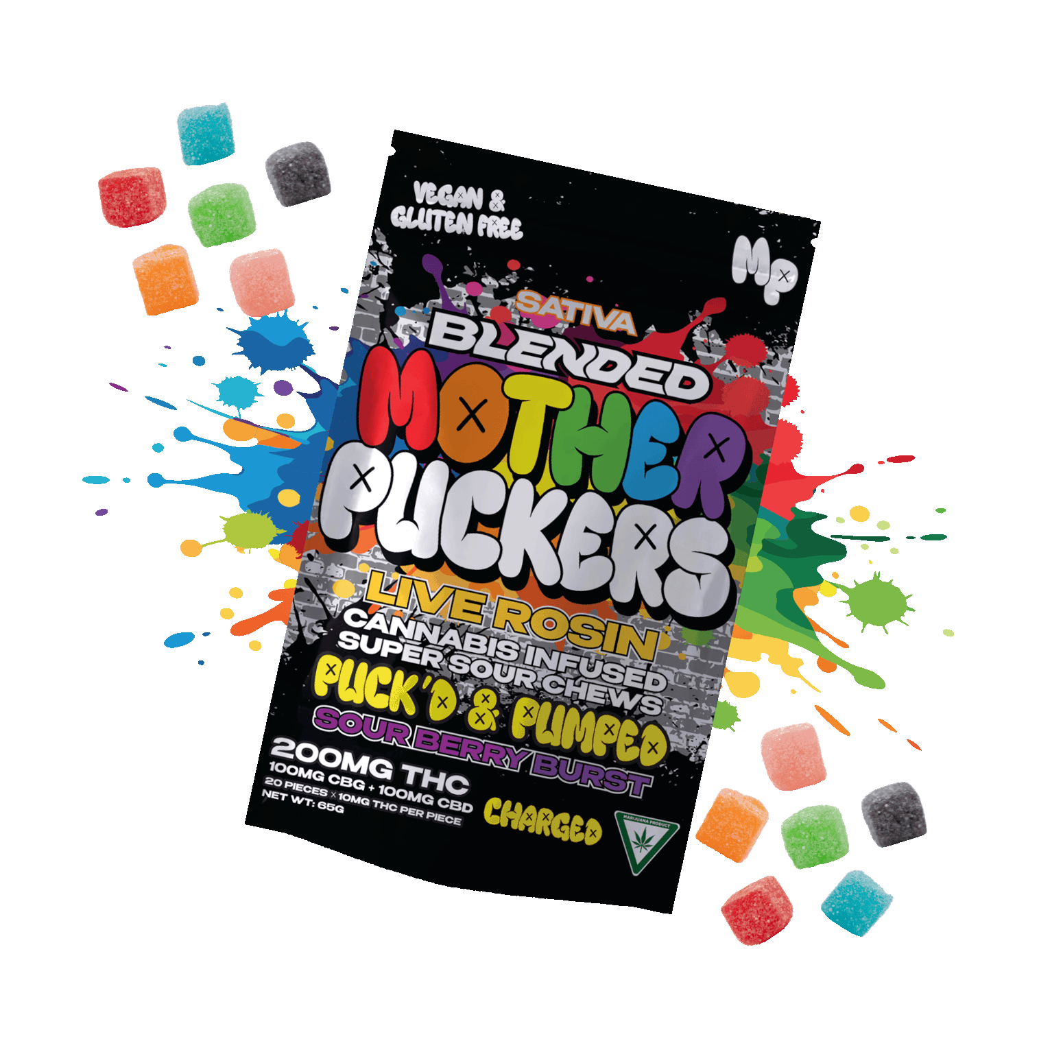 Product: Mother Puckers | Live Rosin Fruit Chews - 200mg - Puck'd & Pumped: Sour Berry Burst (CBG + CBD)