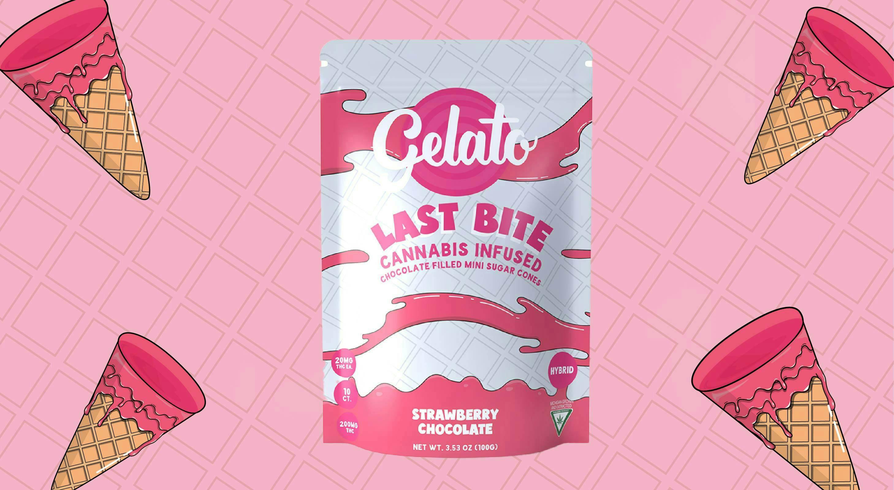 Product: GELATO | STRAWBERRY WHITE CHOCOLATE - LAST BITE CONES | 10PK | 200MG