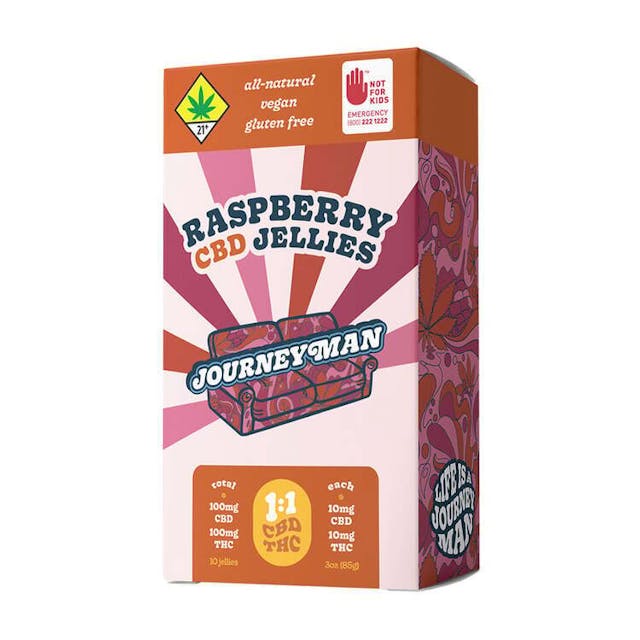 A burst of fruity goodness and true berry bliss – Journeyman Raspberry Jellies feature a 1:1 CBD ratio for a well rounded stoney paradise that feels just as good as it tastes.All-Natural, Vegan and Gluten Free100mg CBD/100mg THC, 10-pack (10mg CBD/10mg THC each)