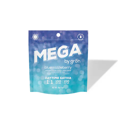 Mega | Blue Razzleberry | 1:1 CBG Gummies | 10pk | 100mg-active