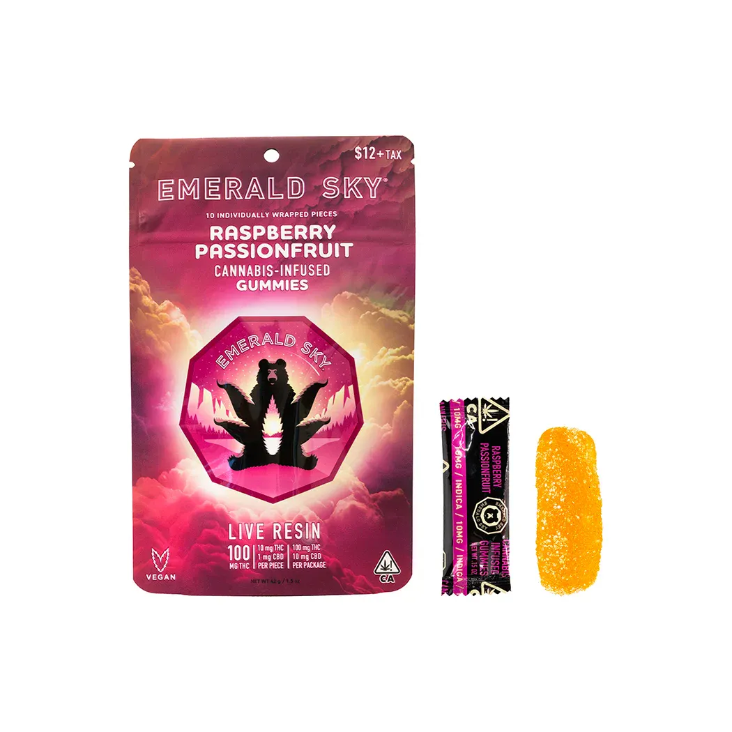 Emerald Sky Live Resin Gummies 10pk - Raspberry Passionfruit 100mg