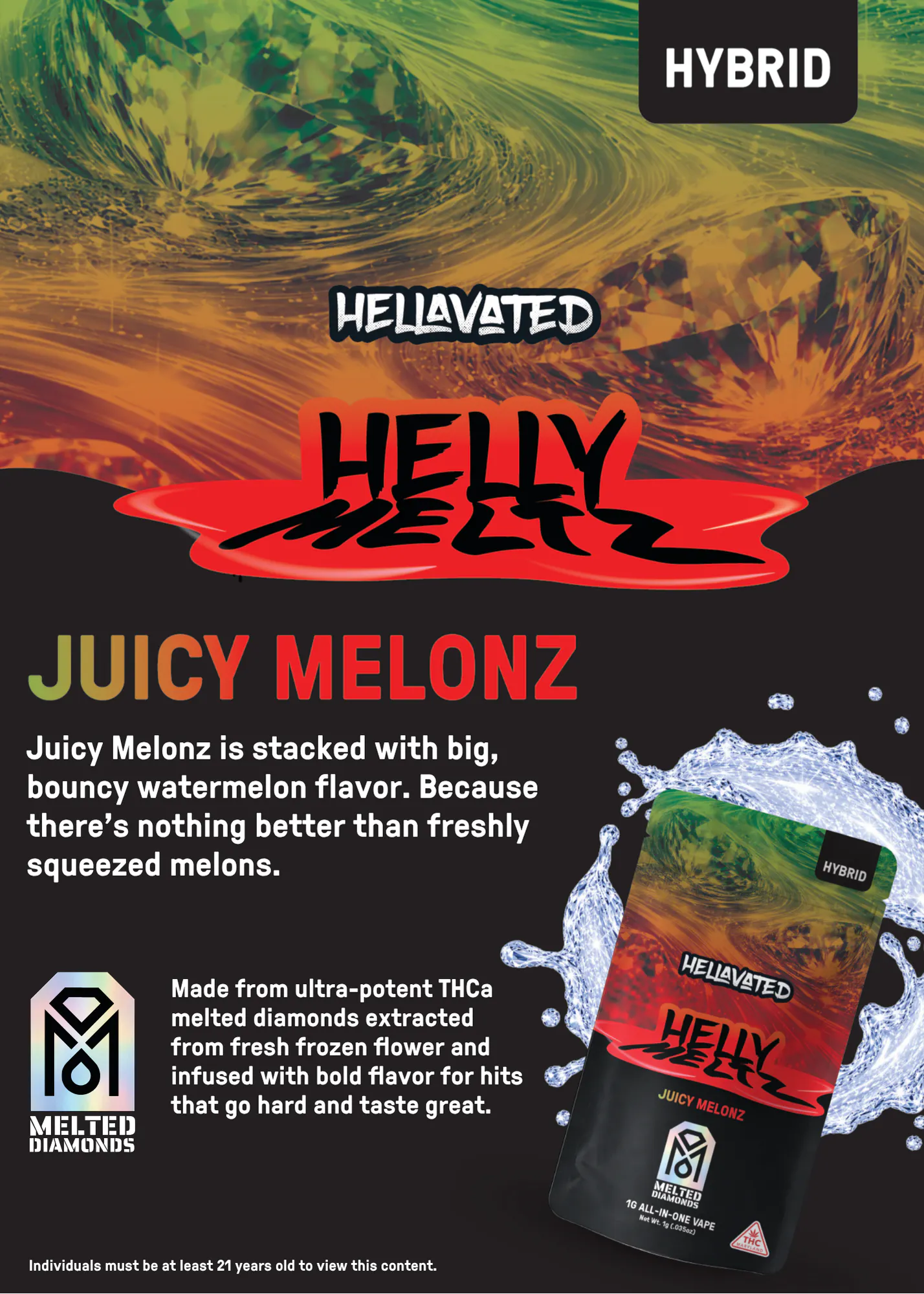 Juicy Melonz Helly Meltz Melted Diamonds 1G All-In-One at Liberty