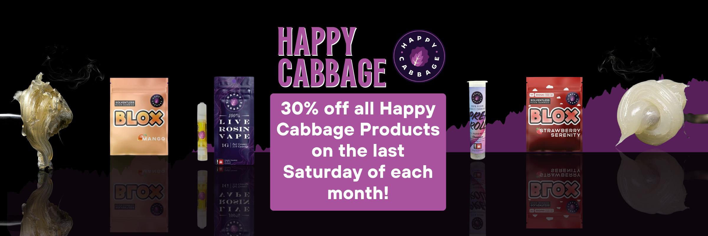 Happy Cabbage, blox, gummies, hash rosin, carts, dabs, concentrates, vapes