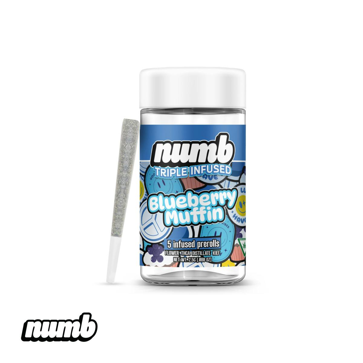 Numb - 5pk .5g Triple Infused Prerolls - (2.5g) - **BLUEBERRY MUFFIN** (2/$30)