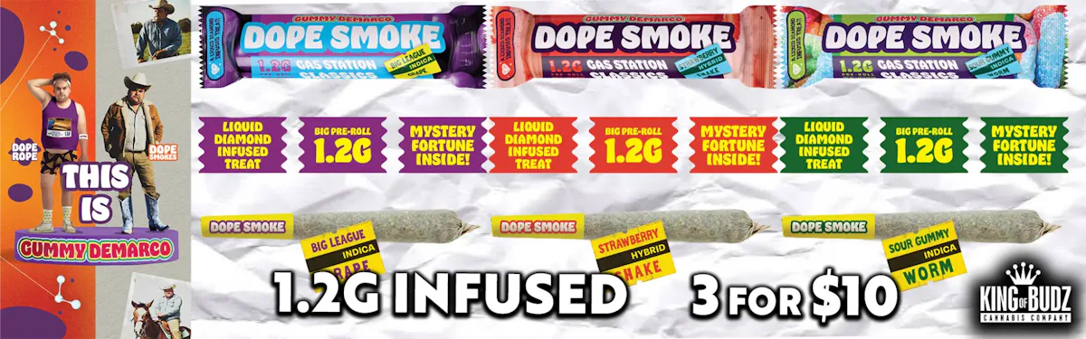 DET - Dope Smoke 1.2g Liquid Diamond Infused Prerolls 3/$10