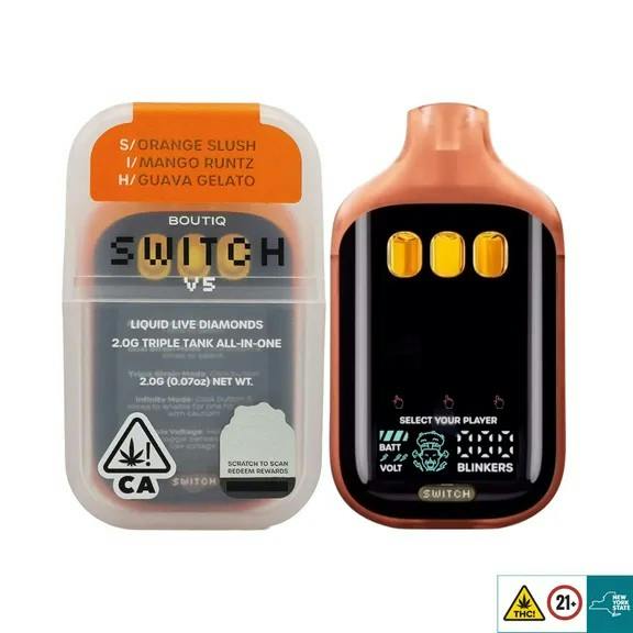 Orange Slush x Mango Runtz x Guava Gelato Liquid Live Diamonds Triple Tank Switch Disposable Hybrid by Boutiq – Vapes at Gatsby Cannabis