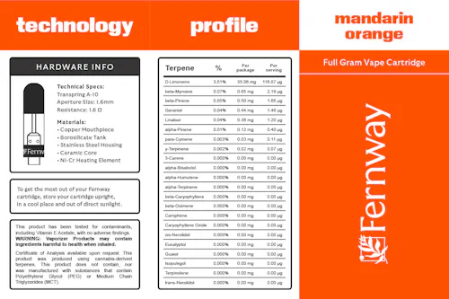 Fernway – Mandarin Orange 1g Distillate Vape Cartridge (S)-2