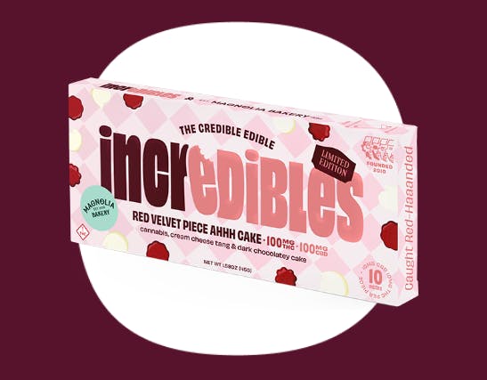 Product Chocolate Bar | Red Velvet Cake | 100mg THC 100mg CBD | Incredibles