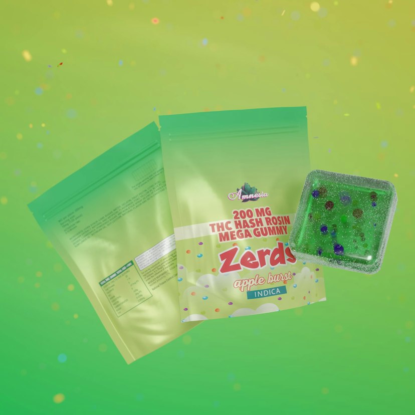 Amnesia 200mg 1pk Hash Rosin Zerds Gummies Apple Burst