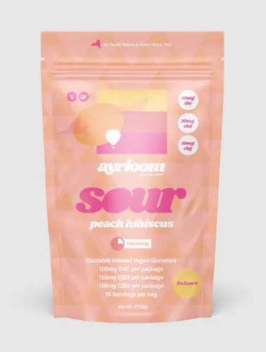 Ayrloom Sour Peach Hibiscus 1:1:1 | 10MG THC : 10MG CBD : 10MG CBG 10 Pack-1