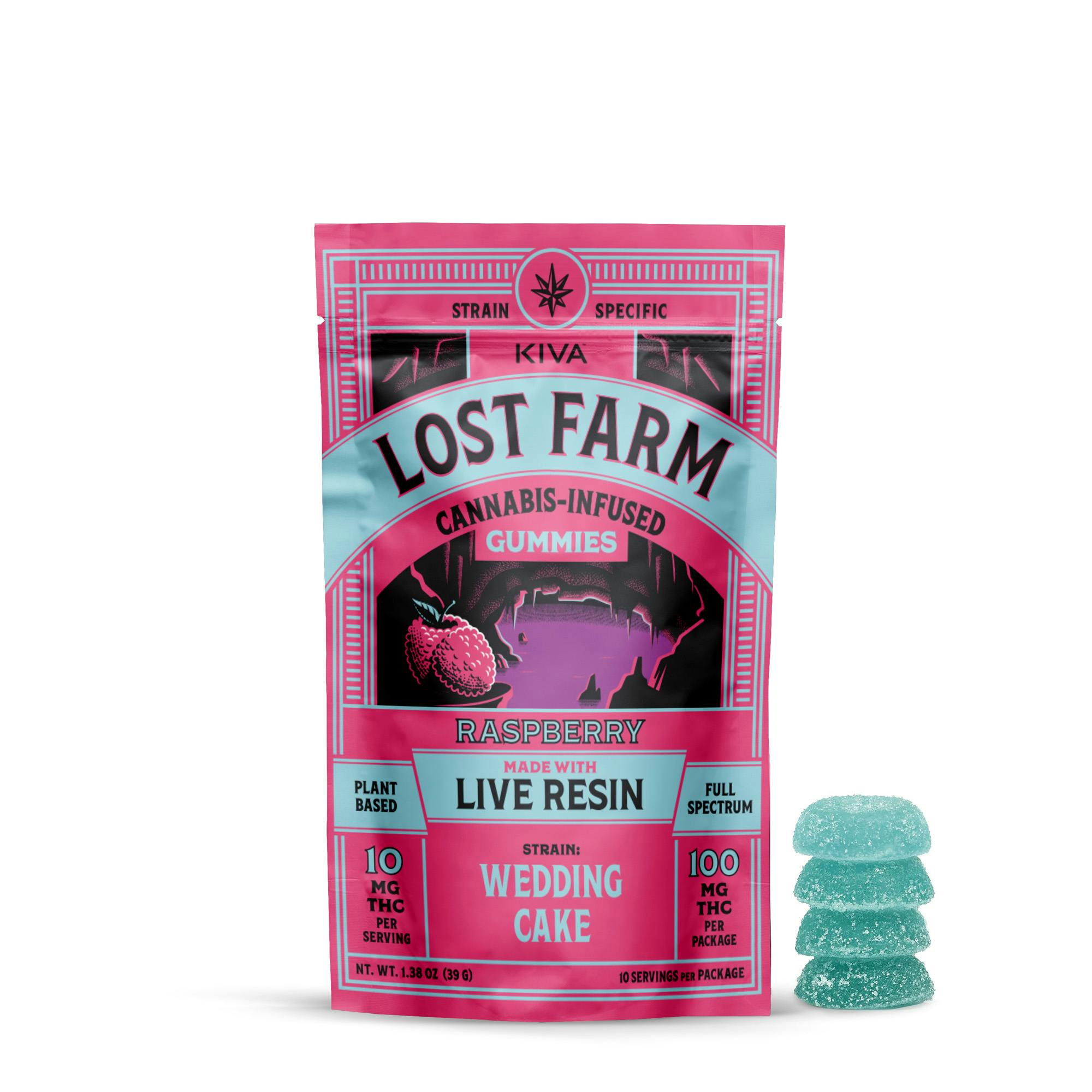 Lost Farm 10 Pack of 10mg Live Resin Gummies (100mg)- Wedding Cake (Raspberry)Lost FarmIndica-HybridTHC: 0.27%10% off orders over $75+1