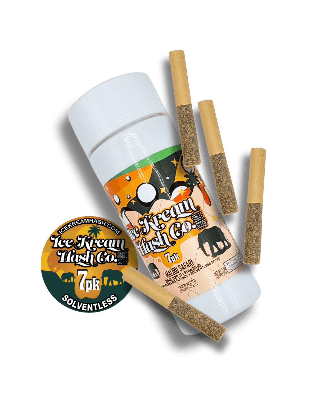 Product: Ice Kream Hash Co. | Malibu Safari Single Scoop Rosin Infused Pre-Roll 7pk | 3.5g