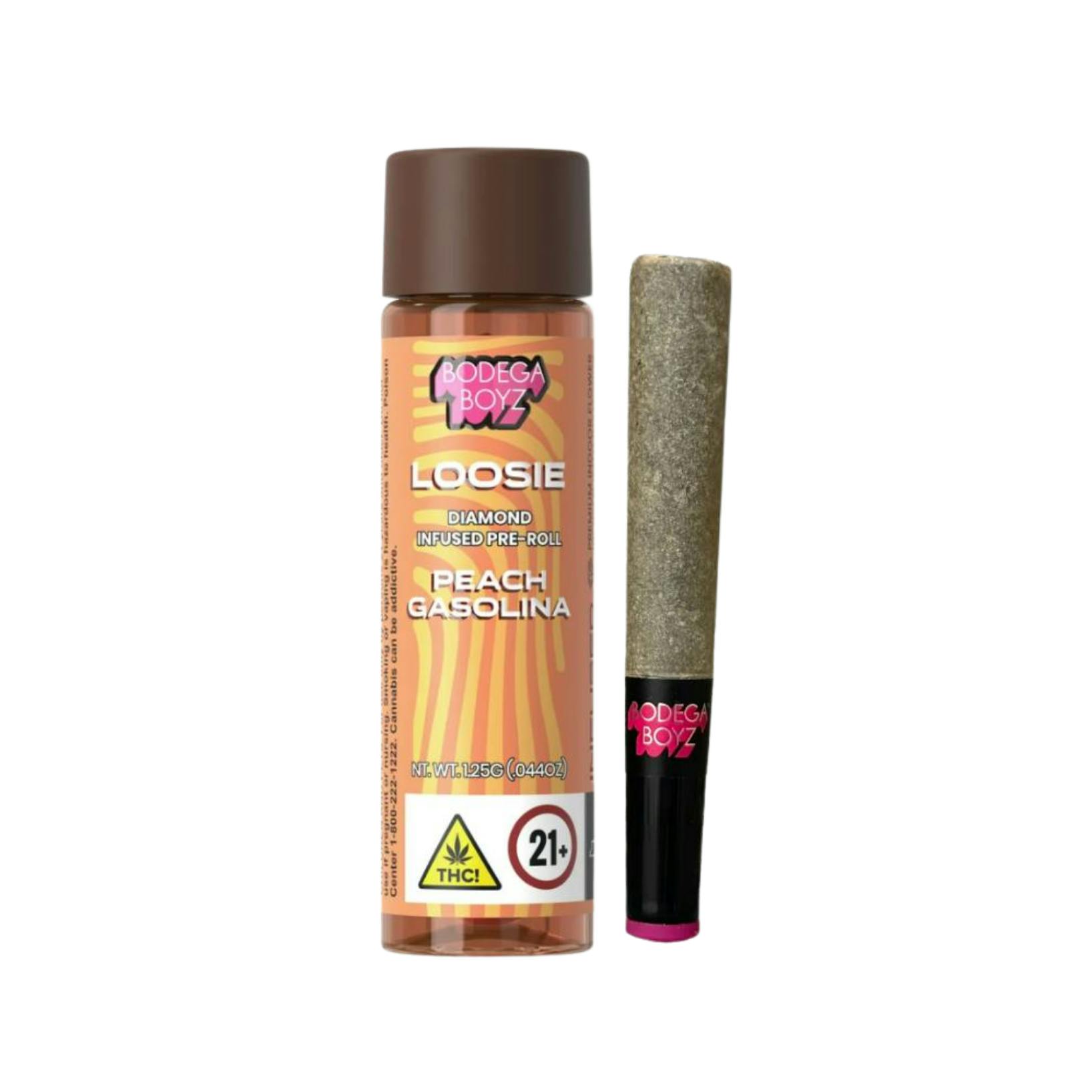 Bodega Boyz - Peach Gasolina Loosie Diamond Infused Preroll - 1.25gBODEGA BOYZSativaTHC: 40.65%TERPS: 1.4%4th of July Weekend! Spend $550 get $105 Off+6