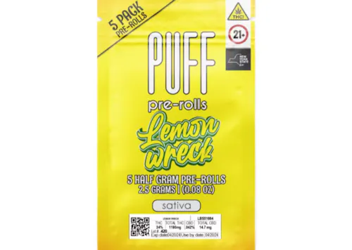 PUFF | Lemon Wreck | 0.5g Pre-Rolls | 5pk-1