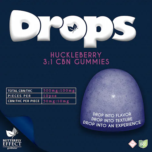 Butterfly Effect | 3:1 Huckleberry ‘Drops’ Gummies | 100mg | Indica-active