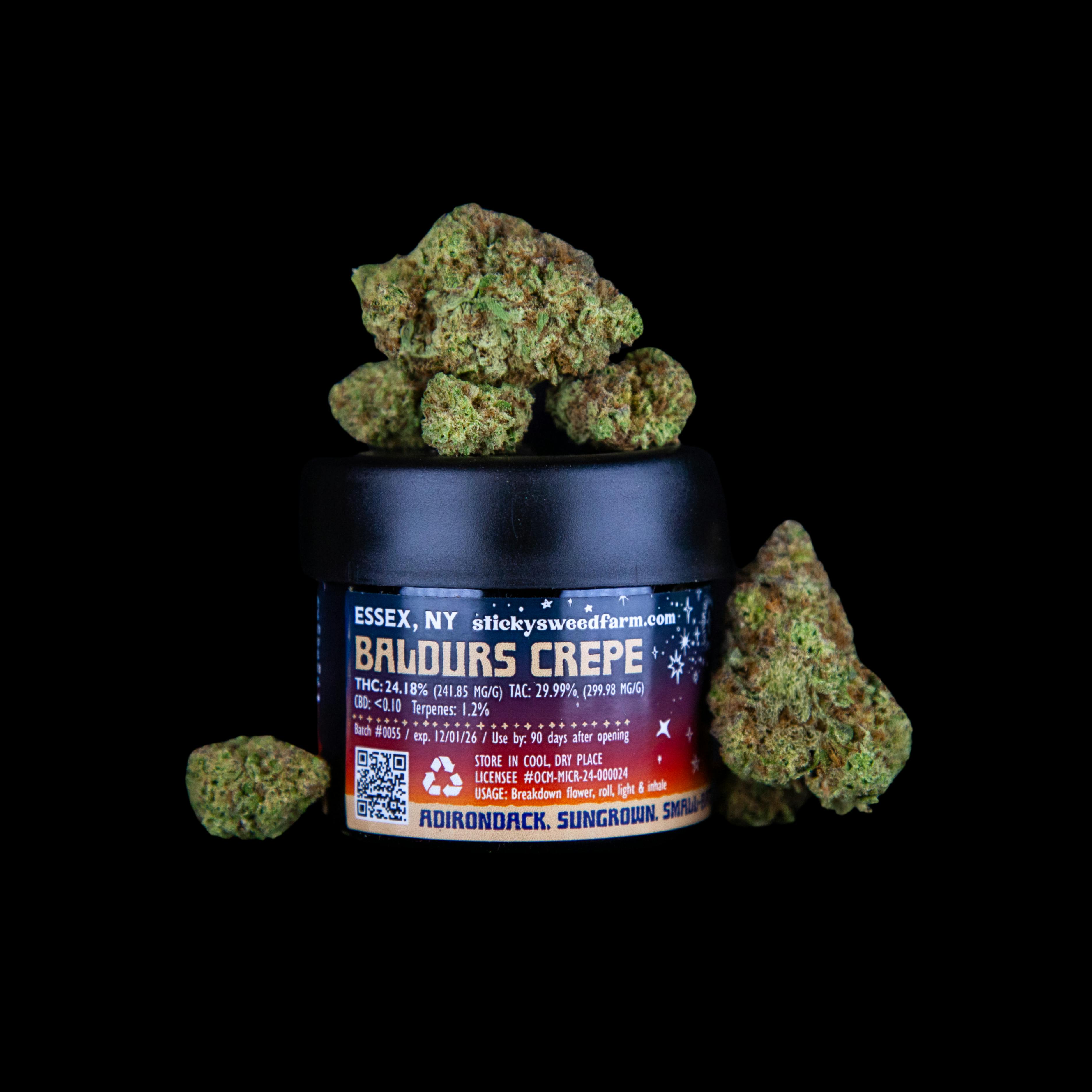 Small-Batch Cannabis Flower Balours CrepeSticky's Weed FarmHybridTHC: 24.19%TERPS: 1.07%25% off orders over $200+1