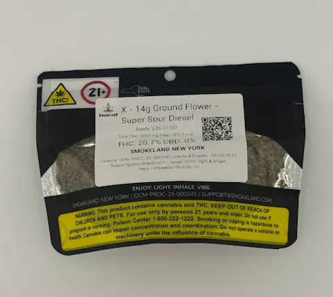 Smoakland - Super Sour Diesel - 14g Ground by Smoakland, available at Purple Buds Dispensary in Jackson Heights, Queens