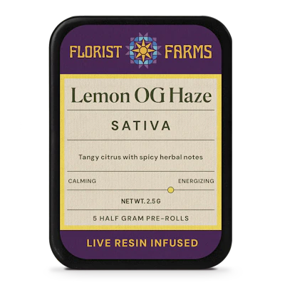 Florist Farms - 5 Pack .5g Live Resin & Diamond Infused Prerolls - Lemon OG Haze - PRE_ROLLS by Florist Farms at King of Budz