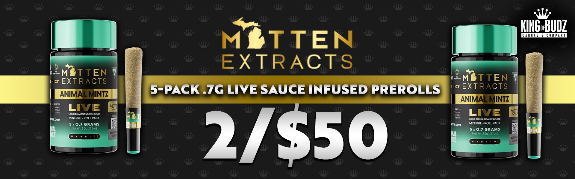 Mitten Extracts - 5-Pack .7g Live Sauce Infused Prerolls - 2/$50