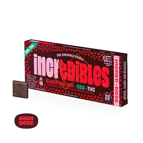 1:1 Black Cherry Bar + CBD Higher Dose | Chocolate | 20 pack | 500mg THC / 500mg CBD-active