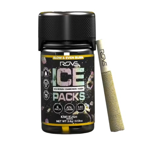 KIWI KUSH ICE ROSIN, HASH DIAMOND INFUSED PREROLL 6PK