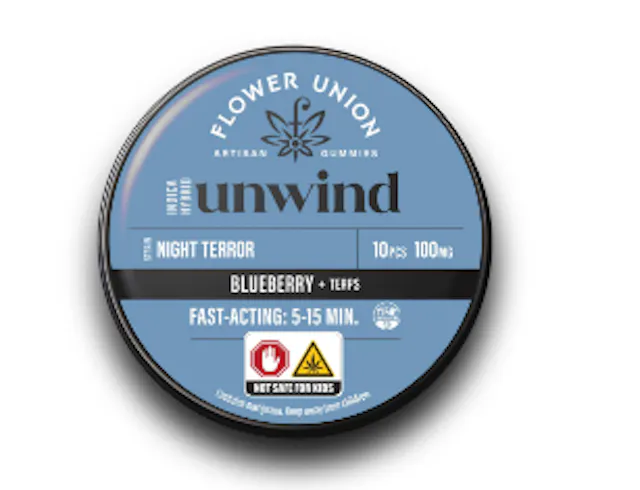 Flower Union Gummies Unwind Blueberry 10pk/100mg (indica hybrid, 2.8g)