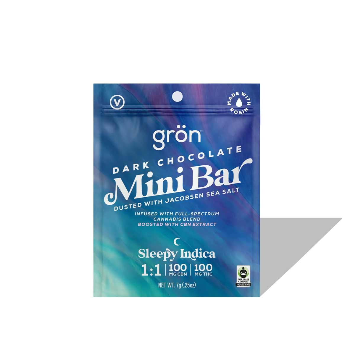 Product Grön 1:1 Dark Chocolate w/ Sea Salt Mini Bar - Sleepy Indica