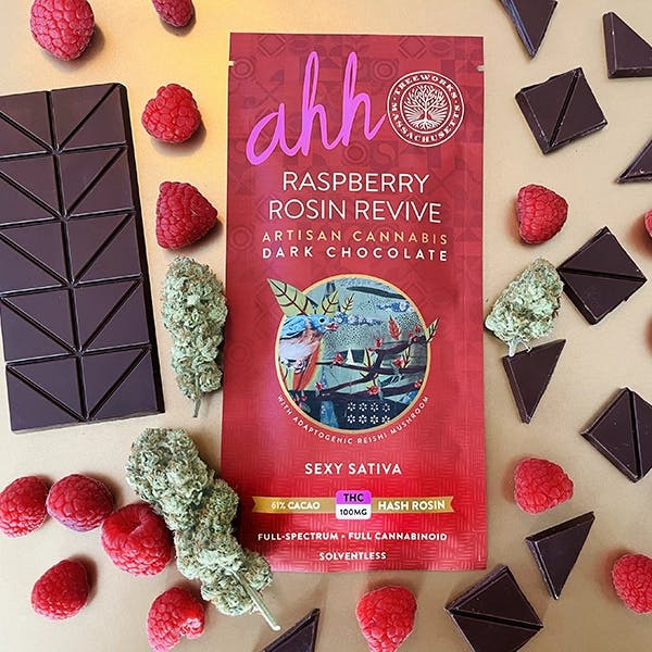 Product: Ahh | Raspberry Rosin Revive | Dark Chocolate Hash Rosin Bar - 100mg