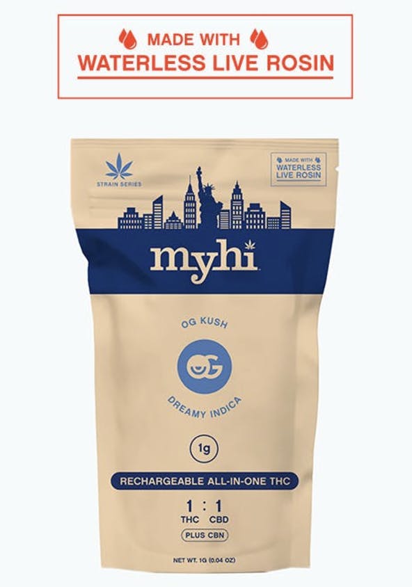 OG Kush Indica (1:1 THC:CBD + CBN) - Waterless Rosin AIO Disposable Vape - 1g-4