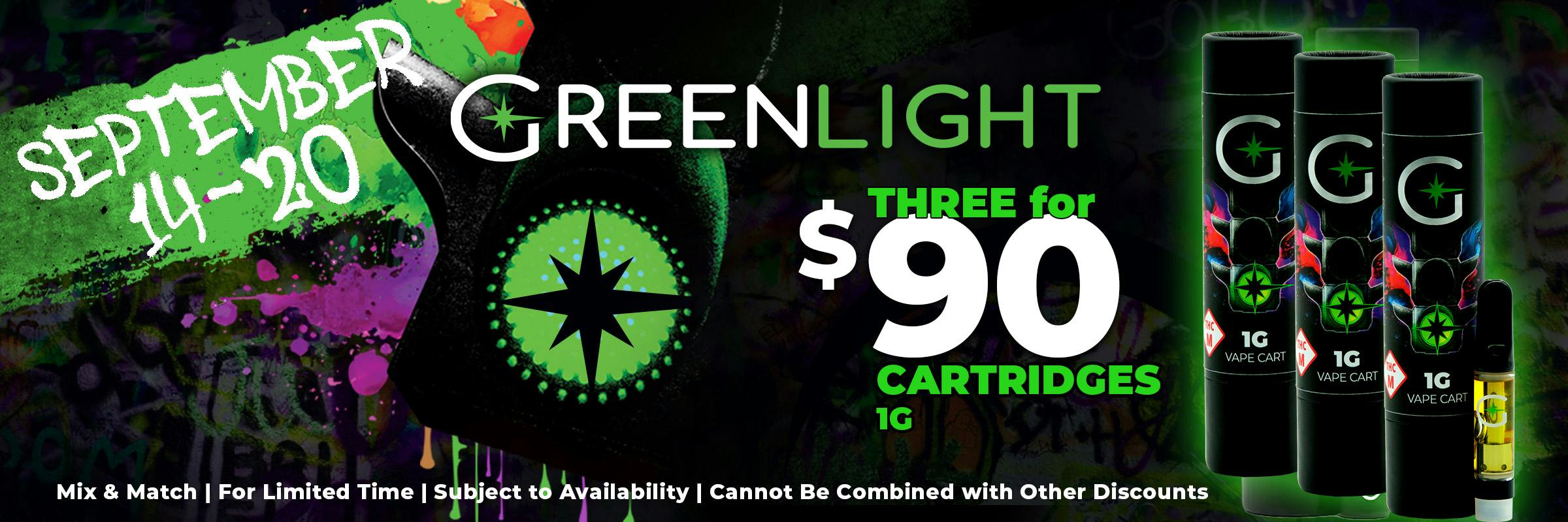 3/$90 Greenlight Cartridges (1g)