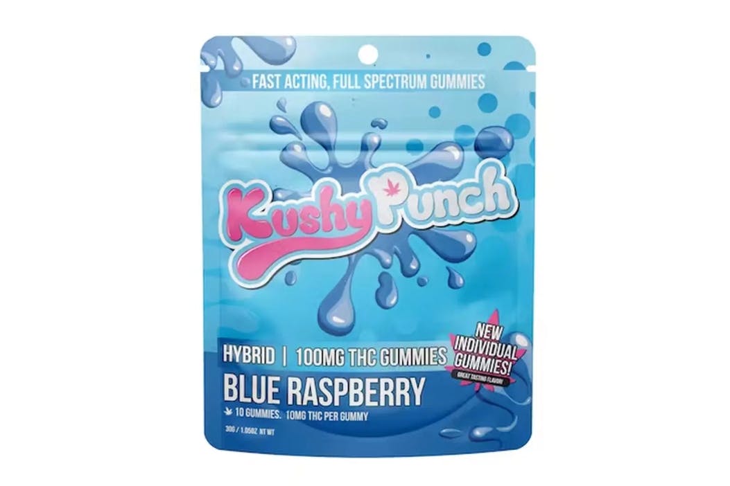 Product SIX Kushy Punch Gummies Fast Acting Full Spec - Blue Raspberry (10pk) 100mg